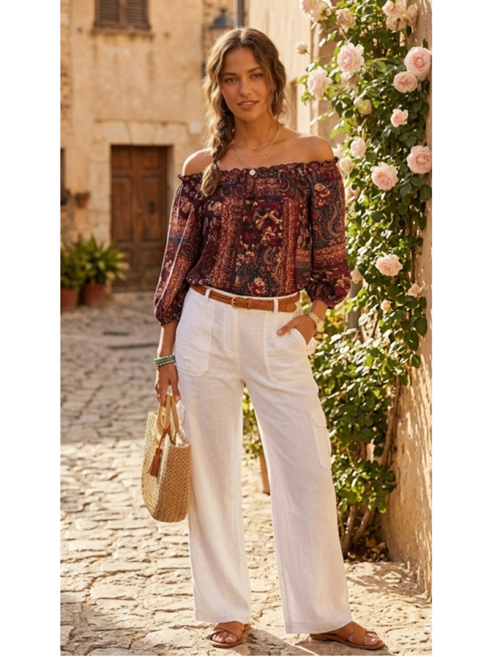 CHAPS RALPH LAUREN BROWN TAN CHIFFON GEORGETTE FLORAL PAISLEY TOP BLOUSE 2X